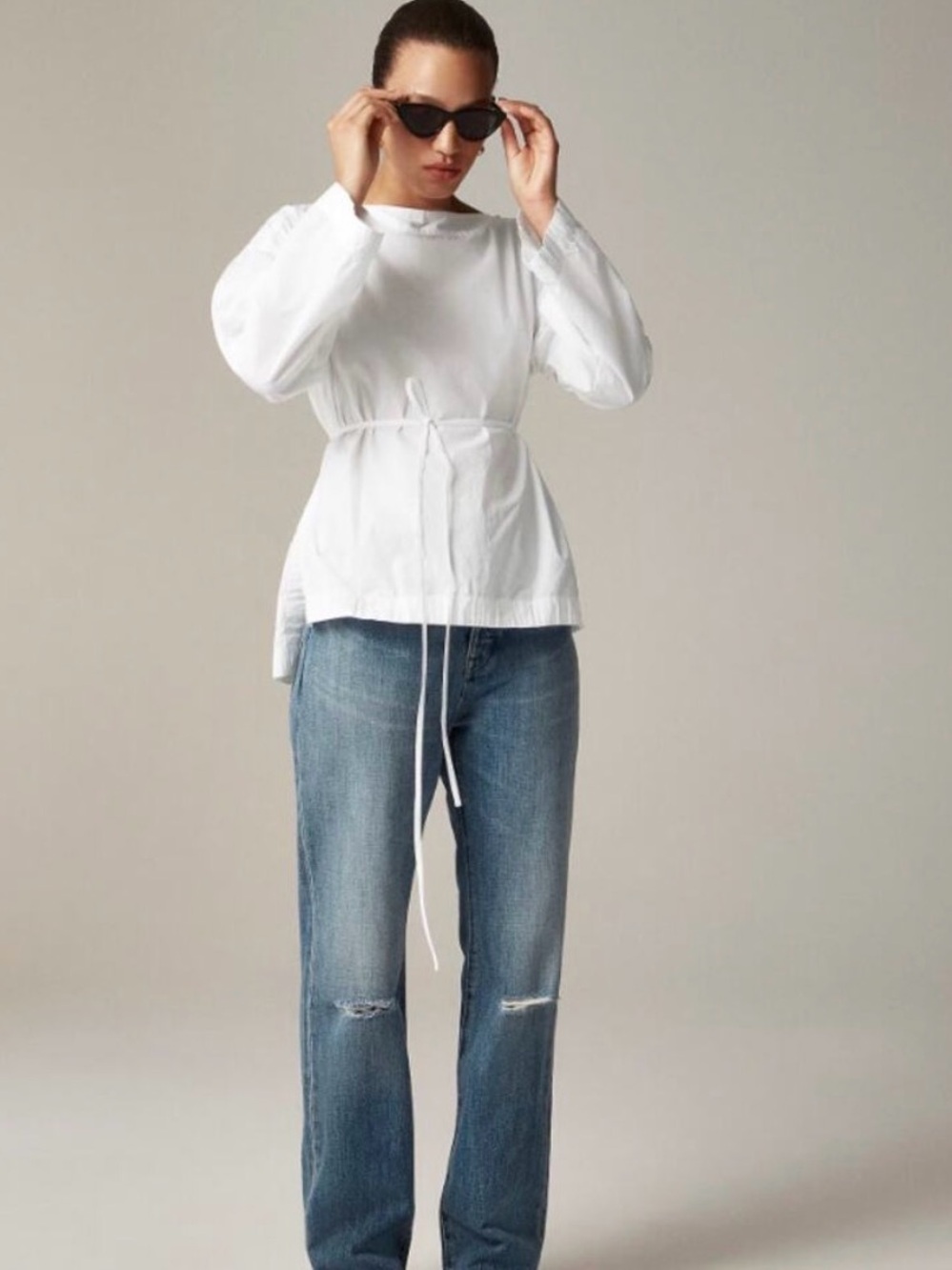 J.Crew Ciel Top Wmns S White Poplin Boatneck Side Button